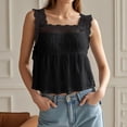 thumbnail image 2 of WEIWEN Lace Tank Tops for Women Lace Trim Side Tie Tank Top Sleeveless Flowy Ruffle Cami Shirts Summer Going Out Crop Tops Black, S, 2 of 5