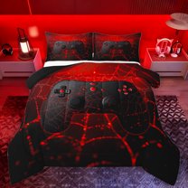 Feelyou Futuristic Game Console Bedding Comforter Set, Red Spider Web Gamepad Twin Comforter Sets, Teens Kids Boys Girls Reversible Bedding Set, Super Cozy Room Decor, 2-Piece