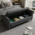 thumbnail image 3 of 63" End of Bed Bench, Bedroom Bench with Button-Tufted, Upholstered Storage Ottoman Benches with Rolled Arms, Entryway Bench with Solid Legs for Bedroom Living Room, Dark Gray, 3 of 8