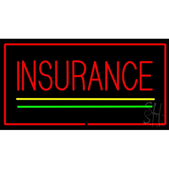 Insurance Yellow Green Lines Red Border LED Neon Sign 13 x 24 - inches, Black Square Cut Acrylic Backing, with Dimmer - Bright and Premium built indoor LED Neon Sign for Defence Force.