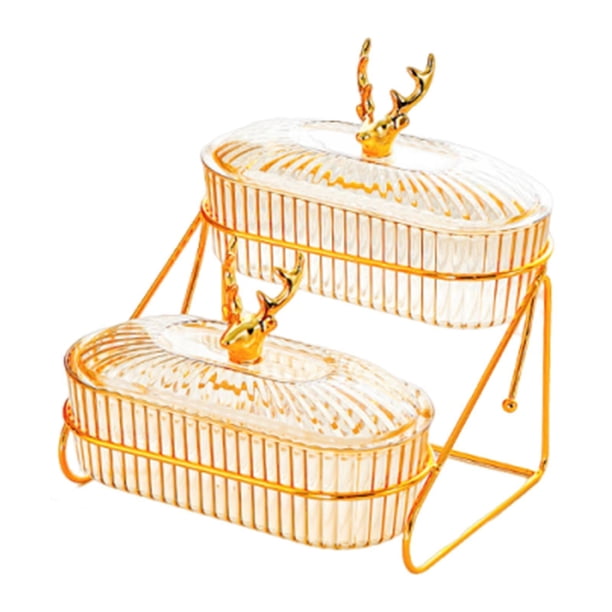 Bandeja de frutas secas Dispapado con estilo con estante con bandeja de almacenamiento de alimentos de tapa Bandeja para serpente para frutas secas Amber 2 Tier