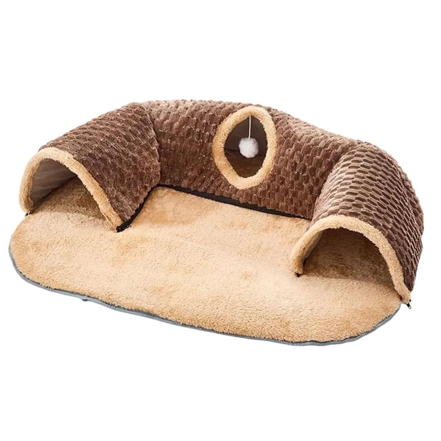 Túnel para gatos 2 en 1: cama, centro de juegos, cómoda alfombra extraíble y túnel de ejercicio para gatos. marrón l