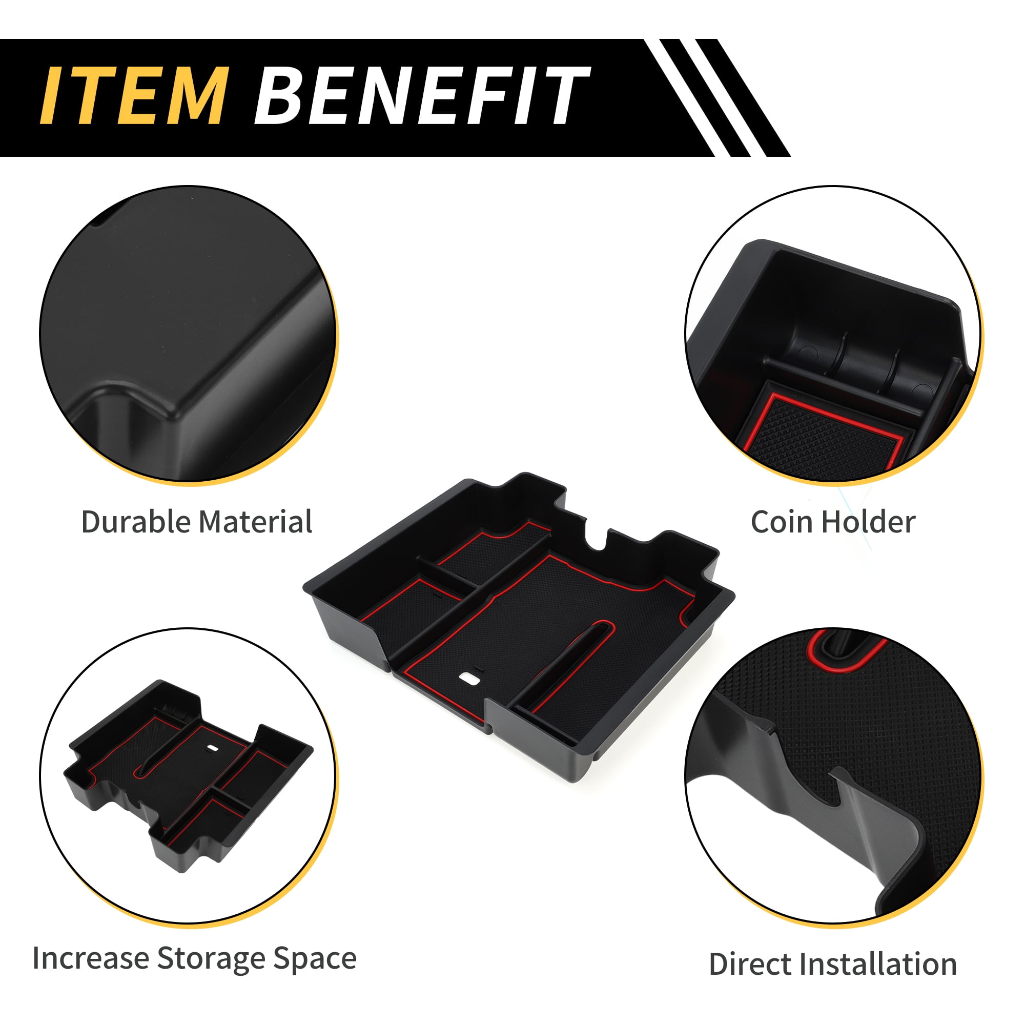 Unique Bargains Full Center Console Organizer Tray for Chevy Silverado 1500 for GMC Sierra 1500 2019-2022 Armrest Storage Box Insert Tray Full Console w/Bucket Seats ONLY Plastic Black Red