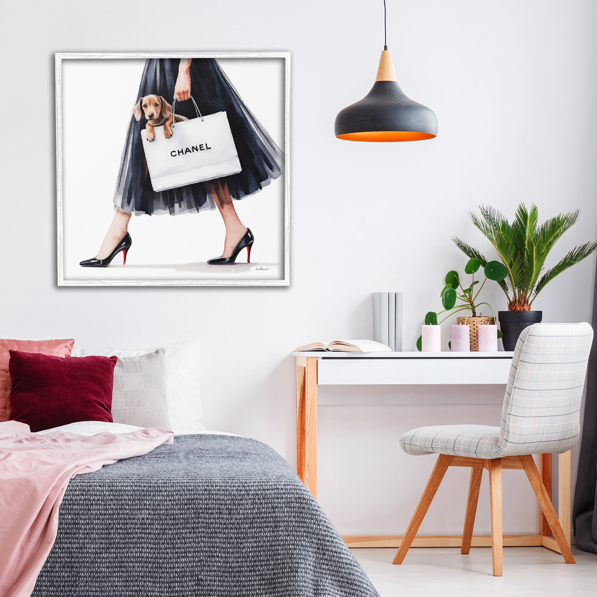 Stupell Industries Elegant Dog & Shopping Bag White Framed Giclee Art, design by Amanda Greenwood