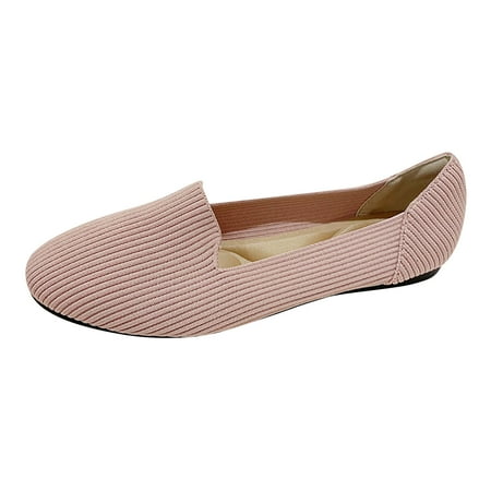 hopeusnice Clearance Women s Knit Slip On Flats Comfortable Loafers Soft Breathable Flat Shoes Walking Shoes Pink 40