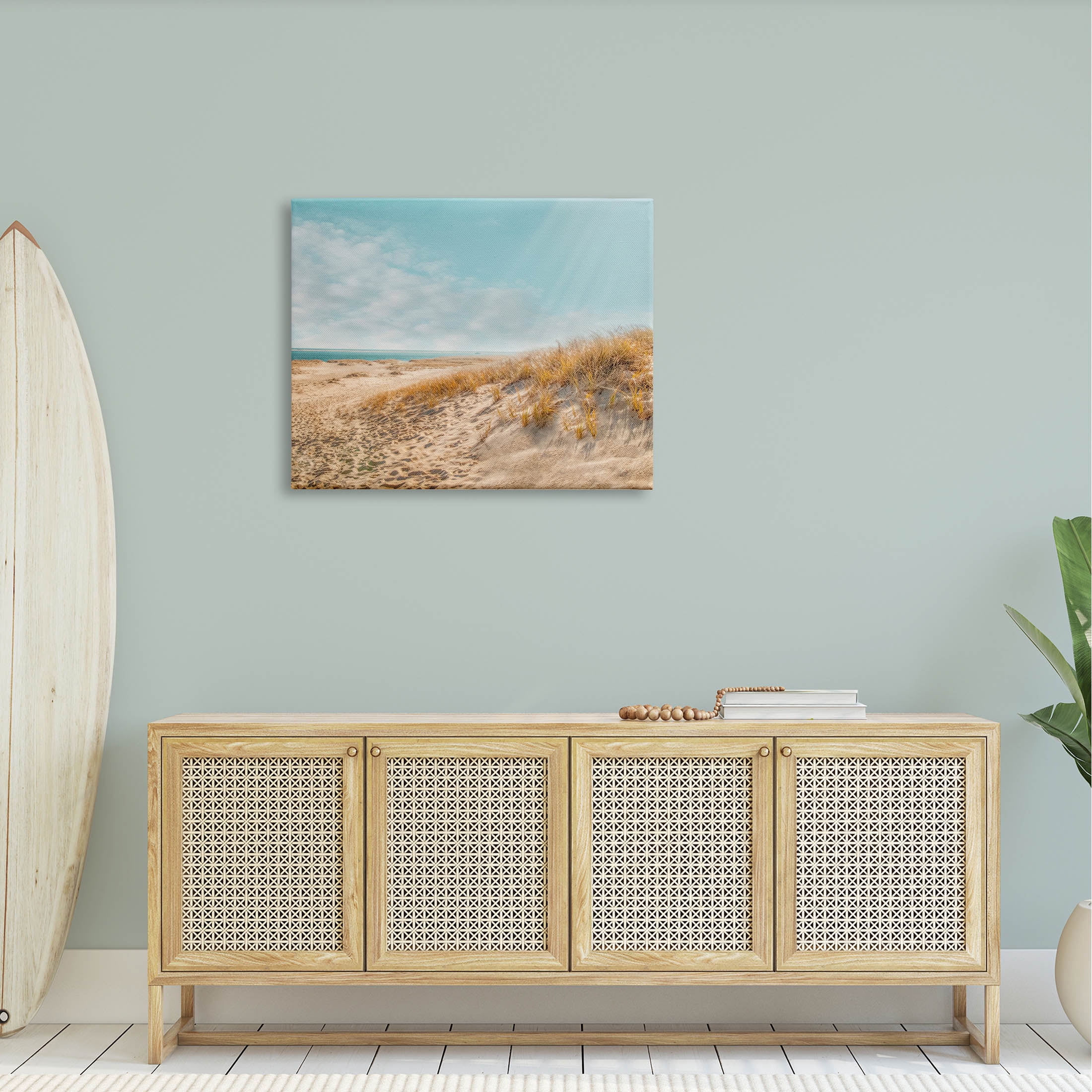 Sandy Ocean Beach Sun Rays Coastal Photograph Gallery Wrapped Canvas Print Wall Art