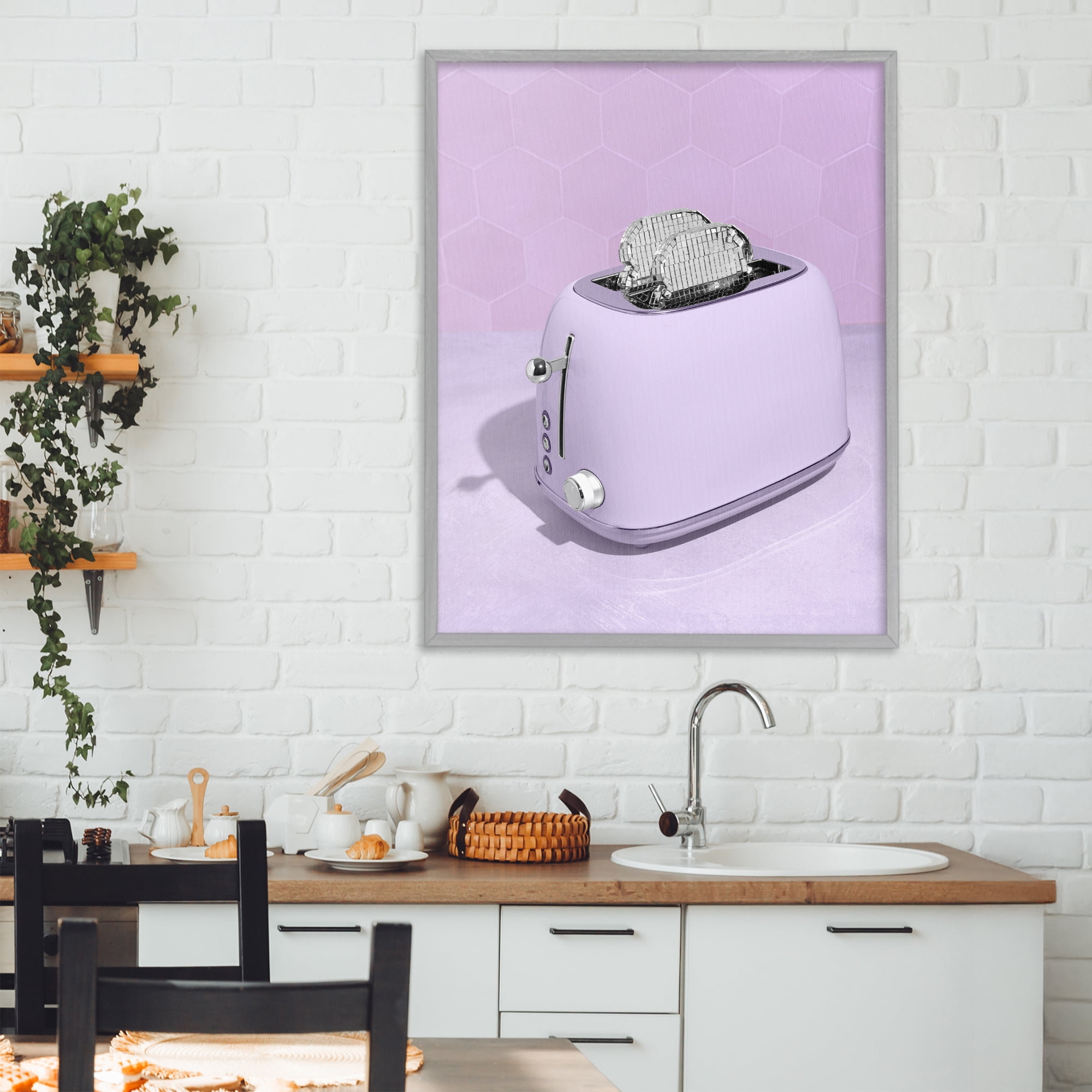 Stupell Industries Disco Toast over Purple Gray Framed Giclee Art, design by LISH Creative