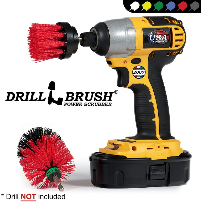 Drillbrush Mini Size Long Bristle Red Stiff Bristle Rotary Cleaning Drill,  PK 2 R-L-2M-QC-DB