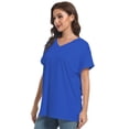 thumbnail image 3 of Women's V Neck T Shirts Casual Rolled Short Sleeve Side Split Summer Tops Loose Fit, 3 of 6
