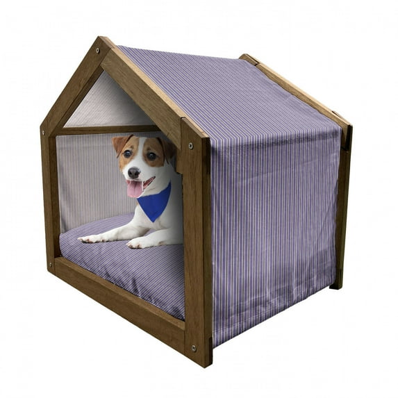 Geometric Pet House, Vertical Striped Pattern in Lavender Tones Geometric Classic Design, Outdoor & Indoor Portable Dog Kennel with Pillow and Cover, 5 Sizes, Lavender Black White, by Ambesonne