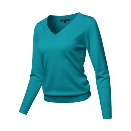 Women's Casual Thick Neck Line Pullover V-neck Sweater (Best V Neck Sweaters)