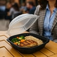thumbnail image 4 of EcoQuality 48oz Hinged 11.5x10x3 Inch Black Clamshell Takeout Container with Clear Lid Disposable Food Container for Takeout, Restaurants, Meal Prep, Catering, Delivery (20), 4 of 8