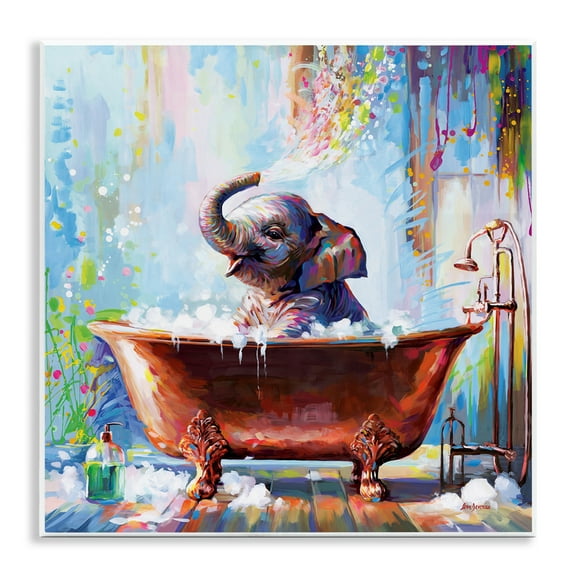 Stupell Industries Splashing Baby Elephant Bath & Laundry Painting Unframed Art Print Wall Art, 12 x 12