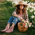 thumbnail image 2 of Women's Waterproof Chelsea Rain Boots, Slip-Resistant Rubber Garden Shoes, Pink, Size 8, 2 of 6