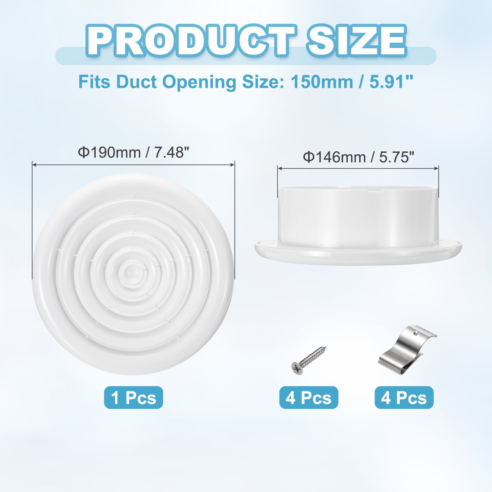 Uxcell 6 Inch Round Air Vent Cover, ABS Louver Air Diffuser Ceiling Vent Covers, White