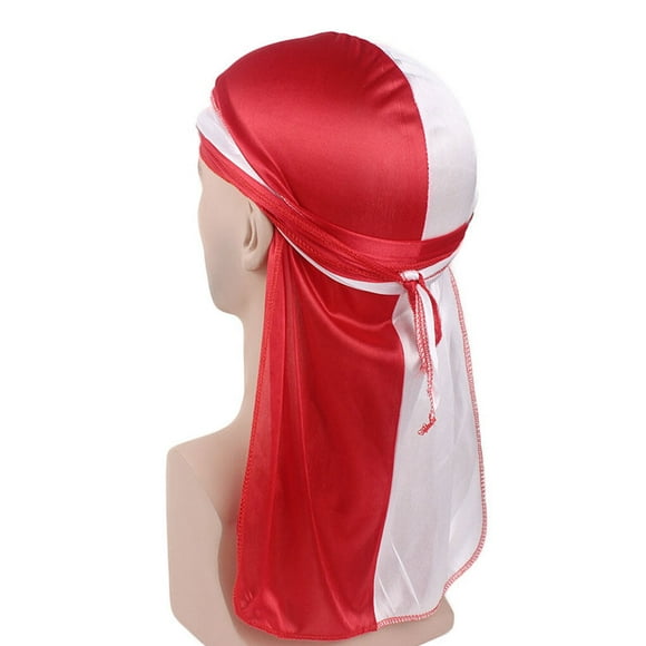Unisex Double Color Silk Long Tail Skull Caps wrap silk doo rag Hats Doorag Head Scarf Wrap Beanie Bandana Cosplay