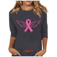 thumbnail image 2 of Jsaierl Hauts Graphiques Ruban Rose pour Femmes T-Shirts Cancer du Sein Manches 3/4 Col Rond Pull Lutte contre le Cancer Blouses d'Octobre, 2 of 5