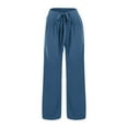thumbnail image 3 of Blue Linen Pants Women's Linen Wide Leg Pants Casual Loose High Waist Beach Haren Pants Pockets Pants for Women, 3 of 6