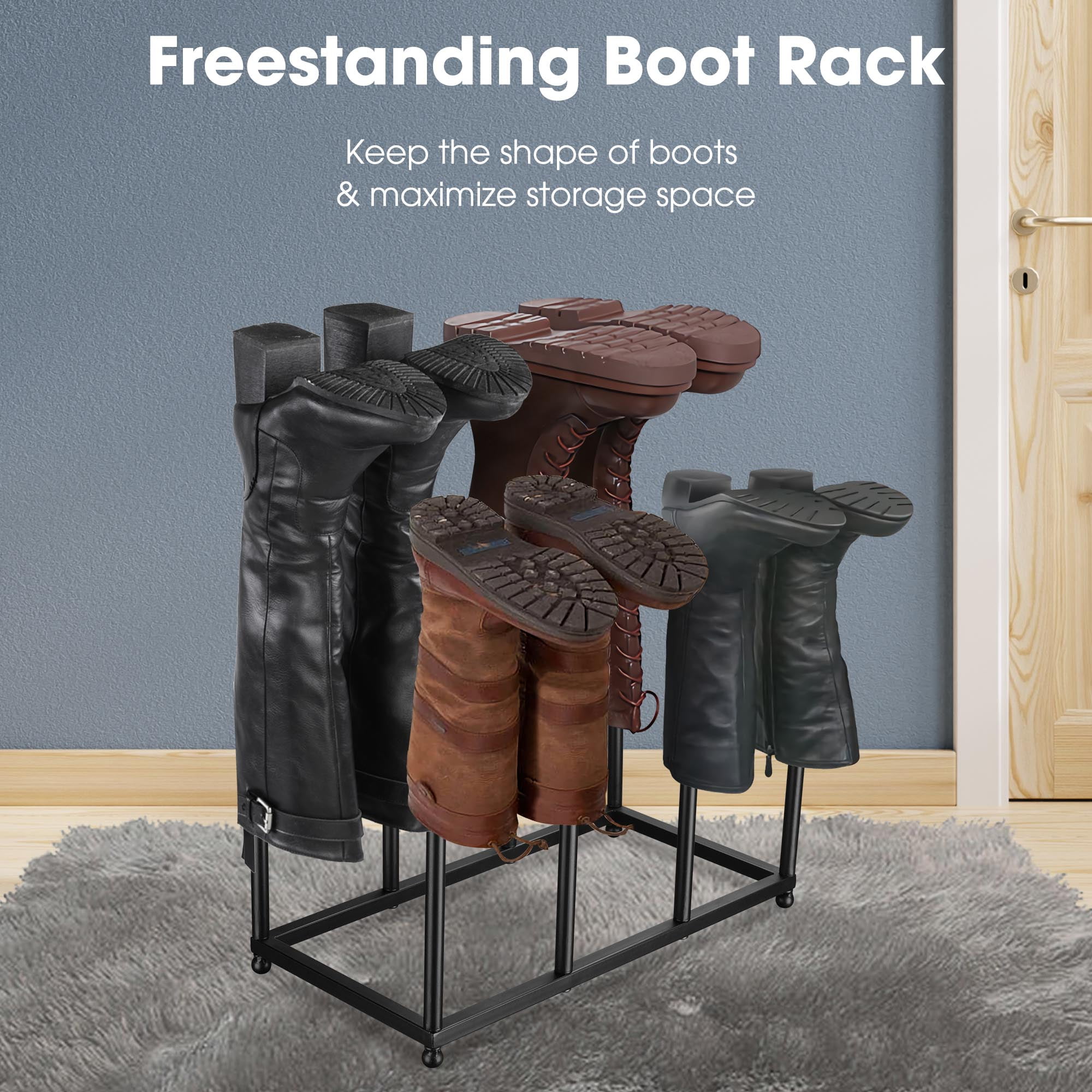 The Boot Rack with 6 Patented Boot Hangers Black