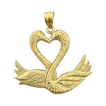 14K Gold Two Swans Forming A Heart Pendant