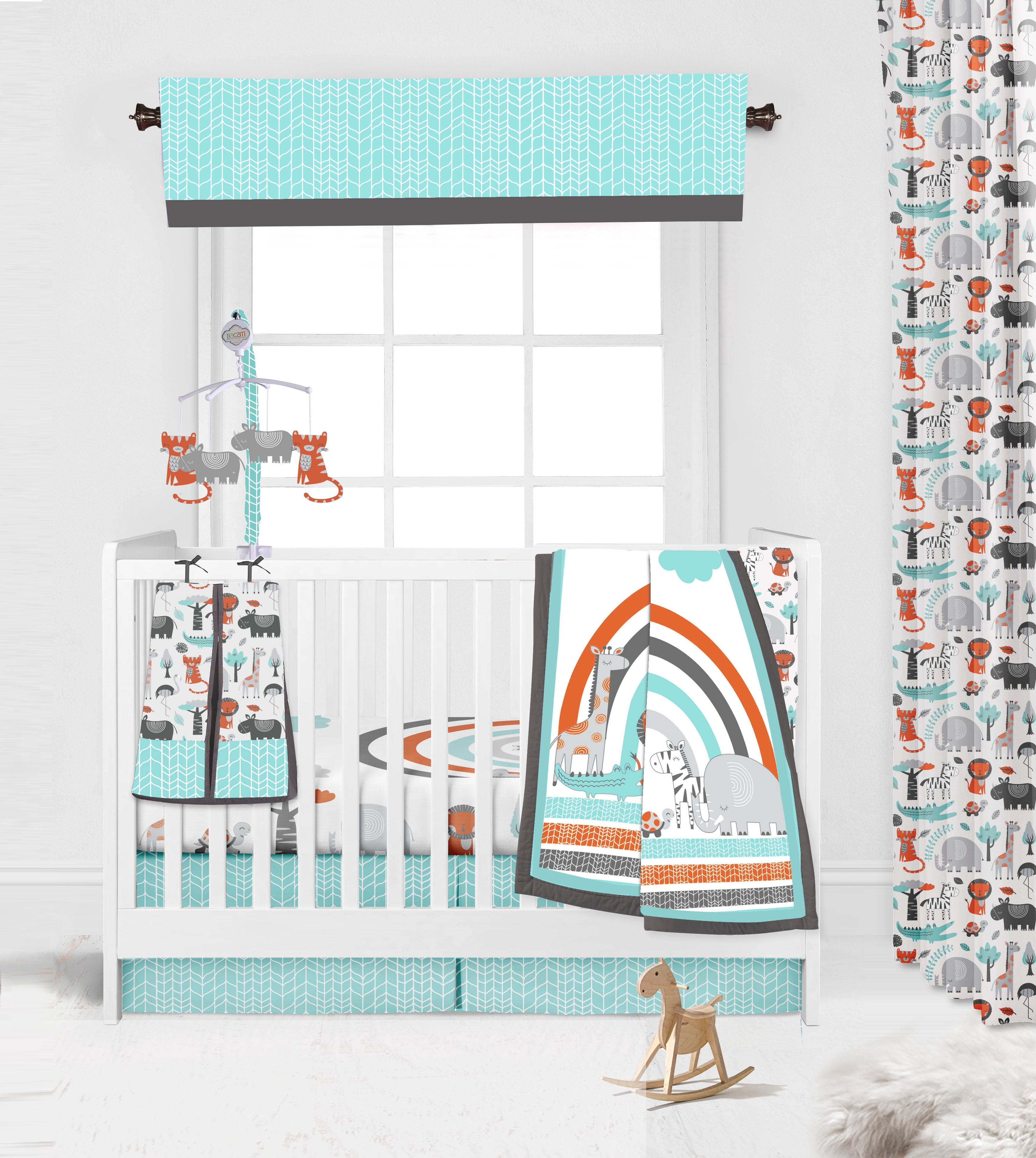 Bacati - Jungle Safari Boys Aqua/Orange/Grey Musical Baby Crib Mobile