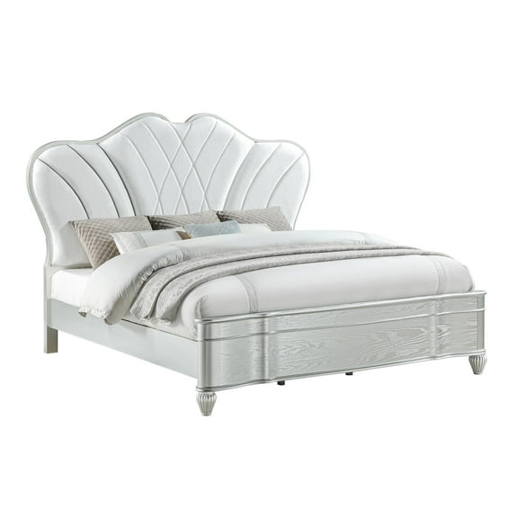 Eros King Bed with Manufactured Wood & Tufted Detailing in Silver