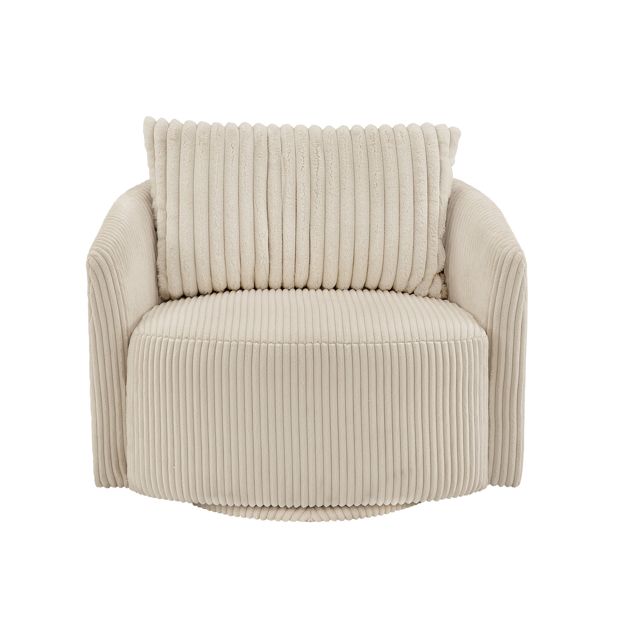 Weston Home Killarney Oversized Wale Corduroy Swivel Accent Chair with Furry Channel Pillow, Beige/Taupe Pillow