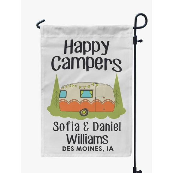 Printtoo White Happy Campers Retro Camp Trailer Camping Flags For Campers Personalized Double SidedFlag Outdoor Decor Sign CampsiteFlag