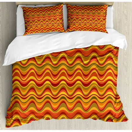 Geometric Duvet Cover Set Desert Dune Pattern Abstract Design Warm Geometric Duvet Cover Set Desert Dune Pattern Abstract Design Warm Color Palette Funky Old School Art Style Decorative Bedding With Pillow Shams