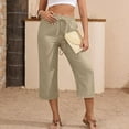 thumbnail image 2 of hotojiny Cotton Linen Shorts for Women Summer Knee Length Wide Leg Bermuda Shorts Plus Size Loose Beach Capris with Pocket, 2 of 7