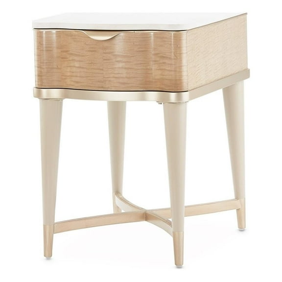 Michael Amini Malibu Crest Wood & Marble End Table - Blush/Chardonnay