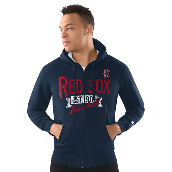 Men's-Starter  Navy Boston Red Sox Distressed Full-Zip Hooded Jacket