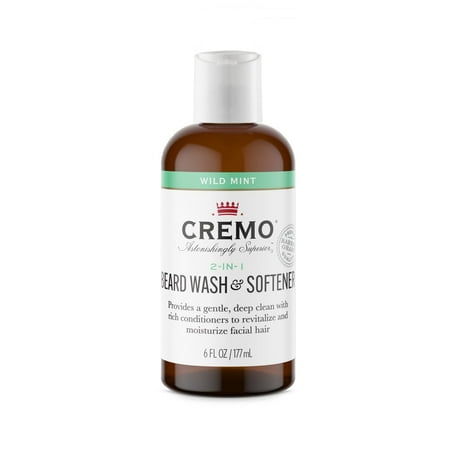 Cremo 2-in-1 Mint Blend Beard Wash & Softener, Cleans and Conditions All Lengths of Facial Hair, 6 Oz.