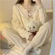 thumbnail image 1 of Conjunto de pijama para mujer, 2 piezas, ropa de descanso, manga larga, pantalones superiores, ropa para otoño, blanco, L, 1 of 7