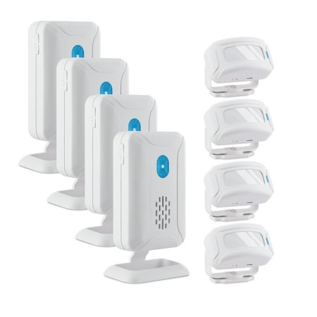 NineLeaf 4PK Door Alarm for Business when Entering, Commercial Door Entry Alert, Door Chime for Business, for Shops Stores Hotels Offices, 918ft Long Range 4 Volume Levels 36 Tunes LED Flashing Light