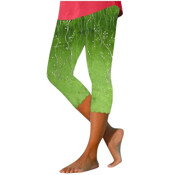 Womens Soft Yoga Pants for Floral Print High Waist Pants Knee Length Slim Fit Yoga Cropped Trouser Leggings for Women Running Gym and Workout