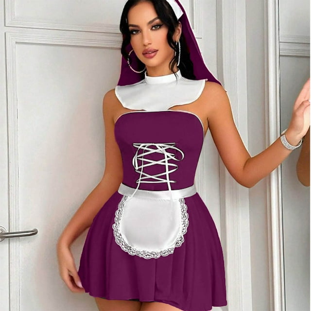 Disfraz de mucama para mujer, ropa de cosplay, vestido de manga corta, ropa de cosplay, vestido de poliéster para mujer