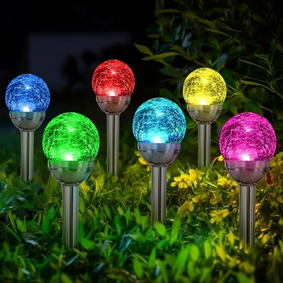 FKHouse Solar Garden Lights Outdoor, 6 Pack Multi-Color Changing&White 2 Modes Solar Powered Glass Ball Garden Lights