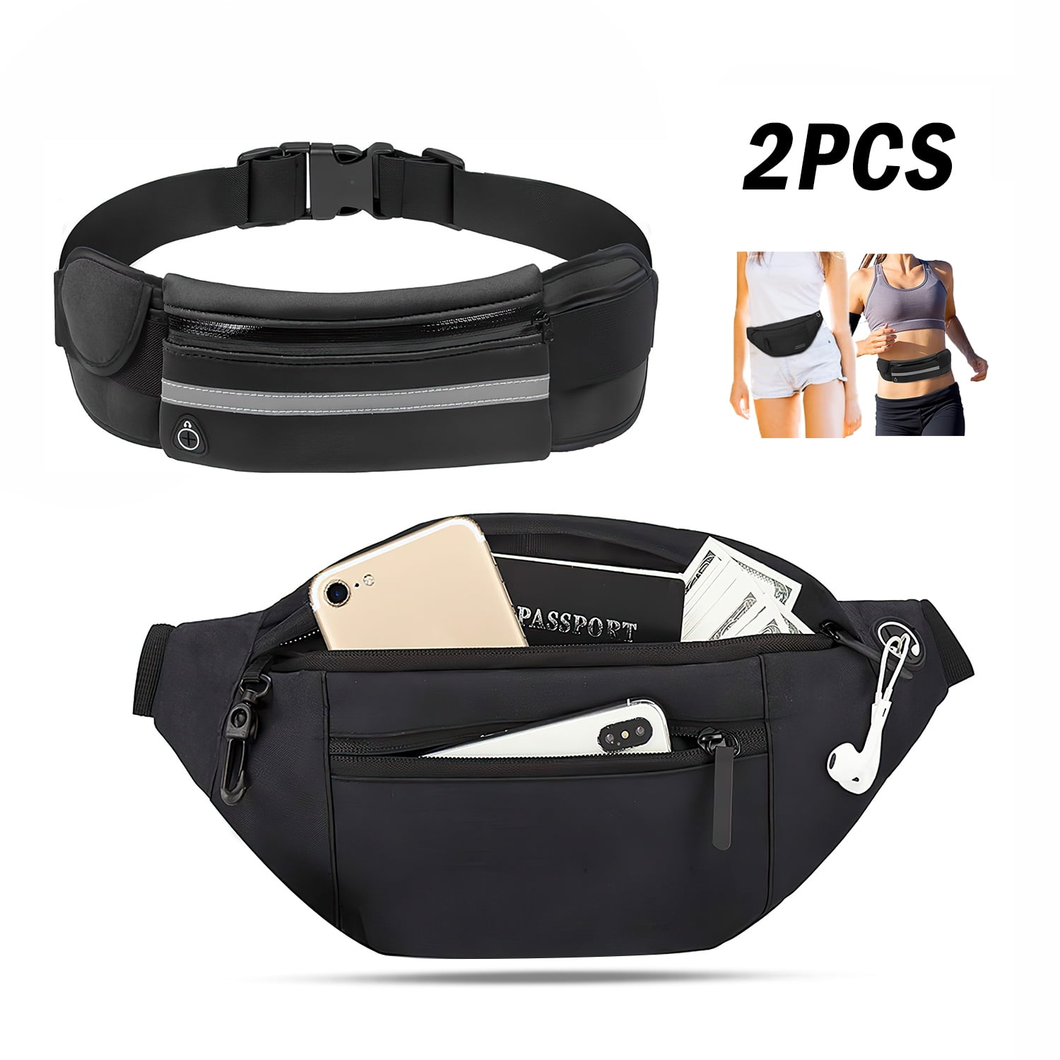 TRANSFREE Large Crossbody Waist Pack with 4Zipper Pockets + Running