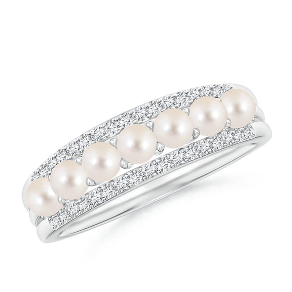 ANGARA Seed Freshwater Cultured Pearl and Diamond Ring in 14K White Gold for Women | June Birthstone, Birthday, Anniversary, Jewelry Gift for Women | Pearl Ring