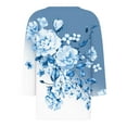 thumbnail image 4 of Shirts Top for Women Trendy Casual Loose Fall V Neck Floral Printed Striped Color Block Blouse 3/4 Sleeves Fitting Work Tops,Sky Blue,XL, 4 of 5