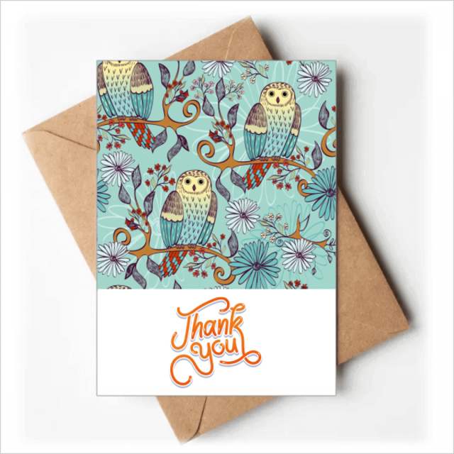 Blue Flower Owl proteger animal mascota amante Nota en blanco del sobre de la tarjeta de agradecimiento