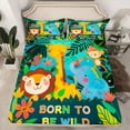 thumbnail image 2 of Homewish Kawaii Lion Elephant Giraffe Twin Sheet Sets 3pcs for Children Teens,Jungle Animal Twin Fitted Sheet Microfiber,Botanical Plants Breathable Flat Sheet,Luxury Bedroom Decor, 2 of 7