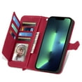 thumbnail image 2 of Feishell Case for Apple iPhone 13 Pro Max, Embossed Card Slots Retro Leather Wallet Shockproof Flip Cover with Hand Strap Card Slots Zipper Pocket Kickstand Handbag Magnetic Closure, Red, 2 of 15