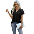 thumbnail image 6 of ECZHAW Eyelet Tops for Women Trendy Solid Color Versatile Short Sleeve Shirts Basic Business Casual V Neck Summer T-Shirts, 6 of 9
