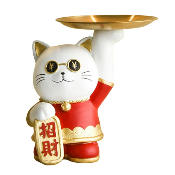 Bandeja de servicio Sunnimix escultura de gato de resina para decoración 14 cm x 10,5 cm x 19 cm