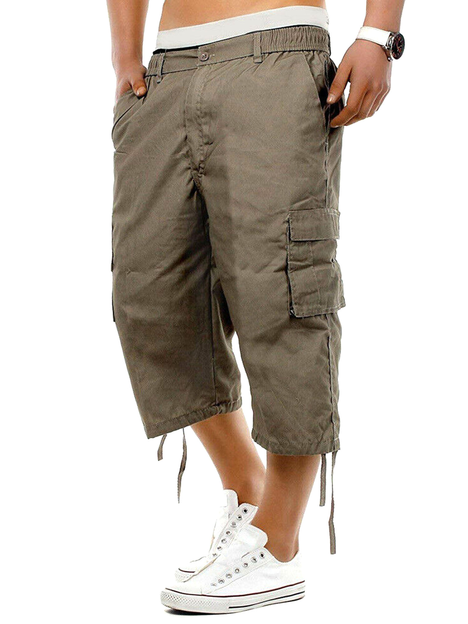 VtuAOL Mens Outdoor Quick Dry Capri 3/4 Cropped Pants Hiking Cargo Long Shorts 