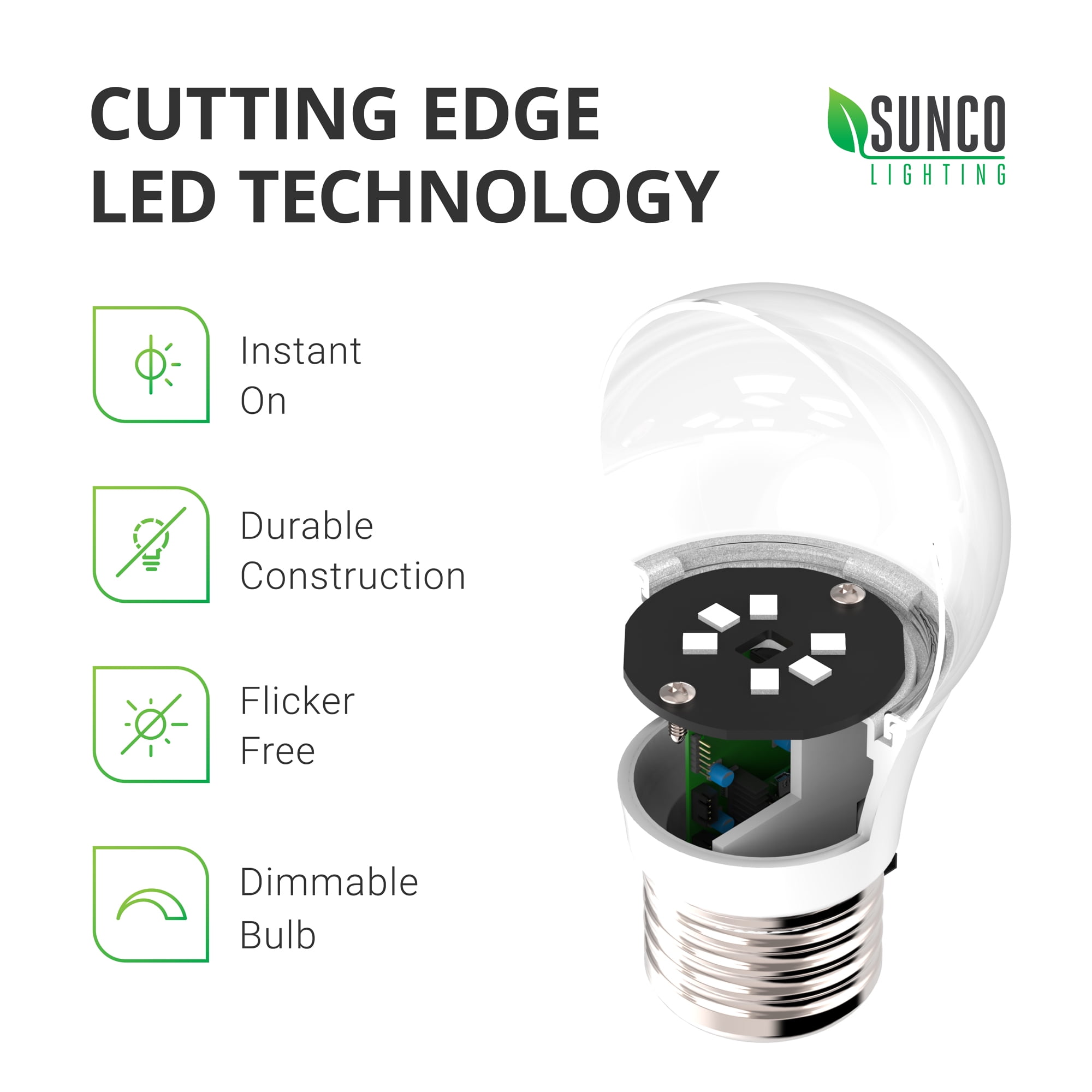 Sunco 10 Pack A15 LED Ceiling Fan Light Bulbs E26 Medium Base CRI92 4000K Cool White 8W Equivalent 60W, 800 Lumens, Dimmable Waterproof Super Bright Appliance Indoor Outdoor UL