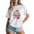 thumbnail image 3 of Women's T-Shirt Dessert Cake Cherry Short Sleeve Casual Tee Classic Crew Neck T Shirt for Women White, 4XL, 3 of 7