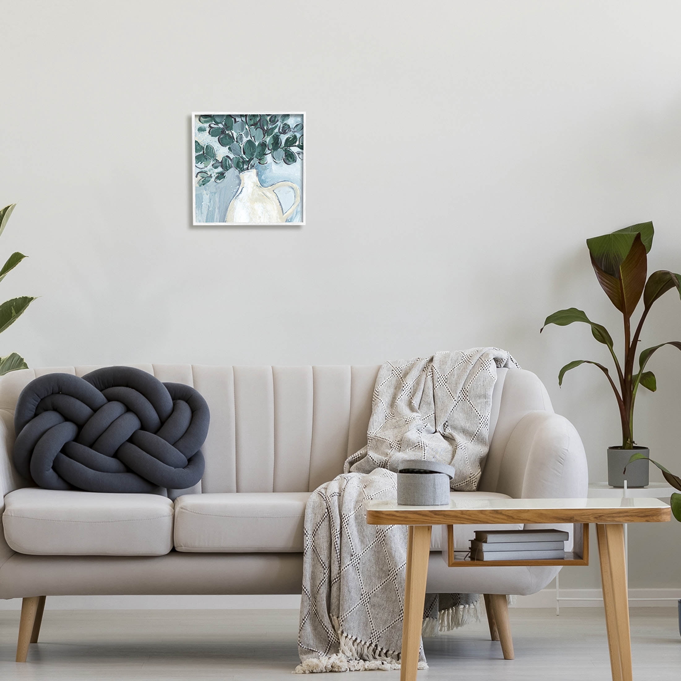 Stupell Industries Modern Eucalyptus Plant Leaves Jug Vase Painting White Framed Art Print Wall Art, Design by Annie Warren